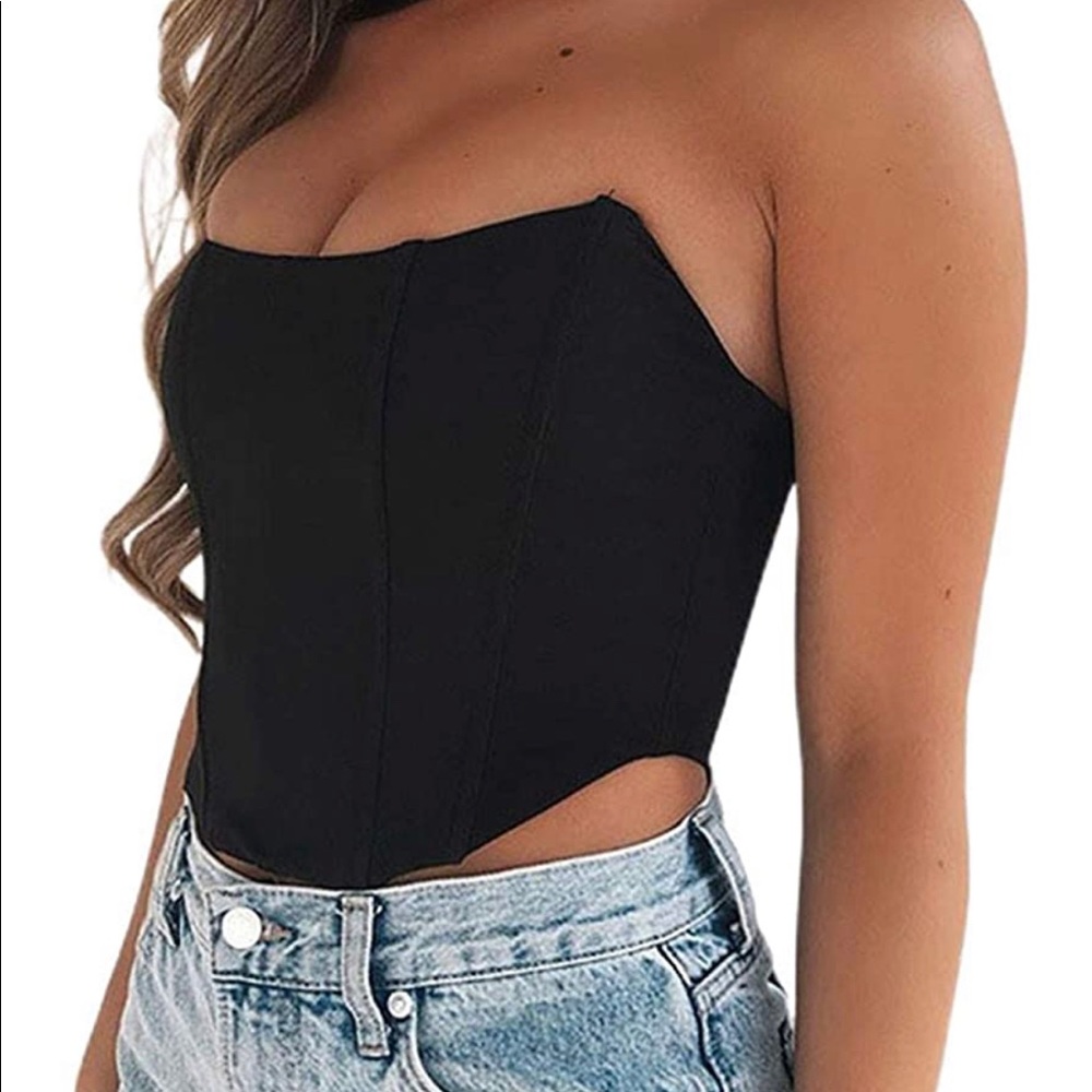 Black Corset Bustier Style Strapless Crop Top